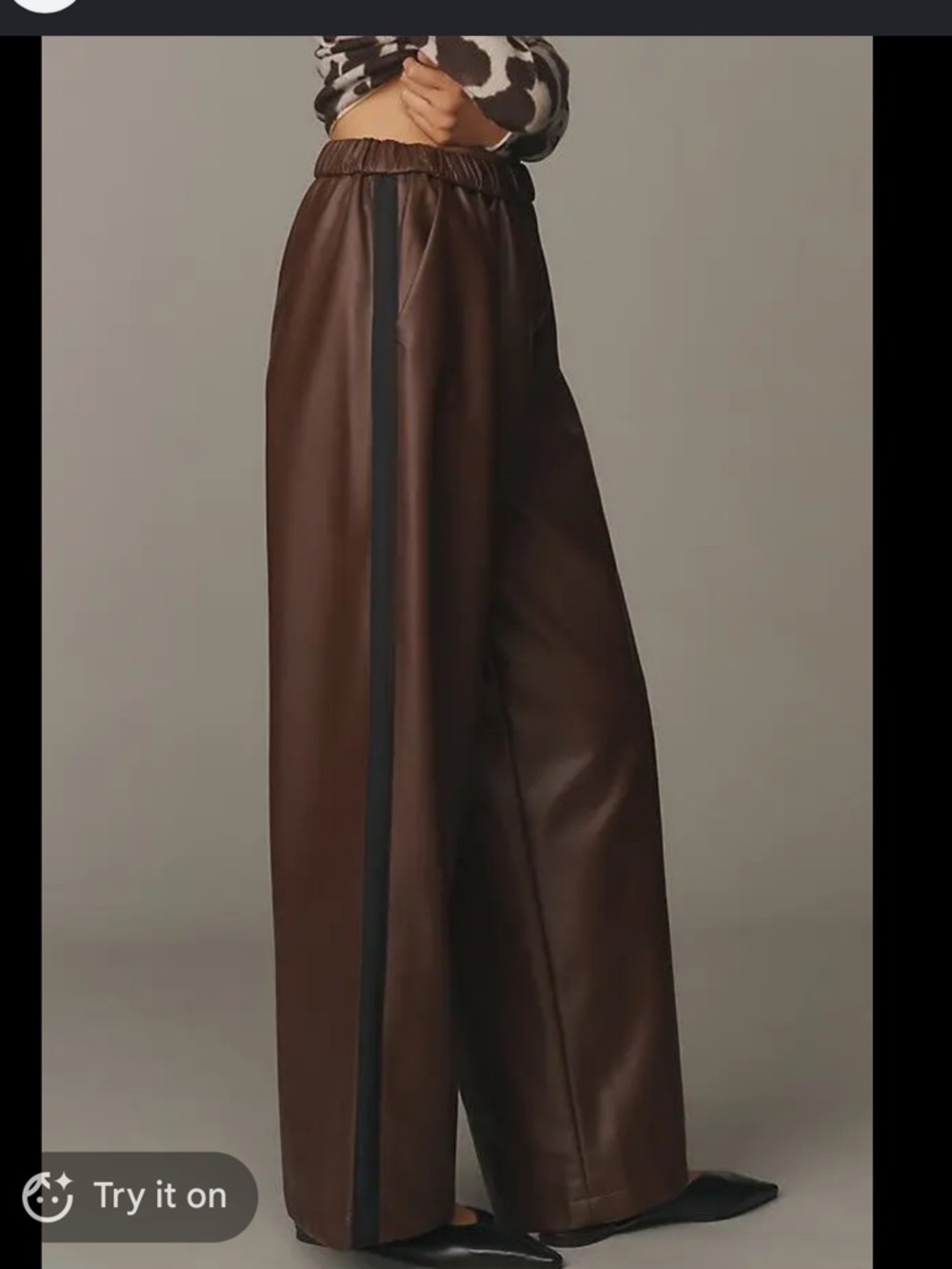 Maeve Faux Leather Track Pants XL Cocoa Plum Wide Leg Pull-On Vegan Leather